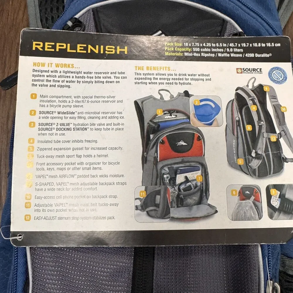 NWT High Sierra Expandable Hydration Pack AirFlow Cooled Back Outdoor Hiking